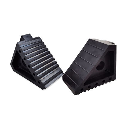 Picture of HOXWELL Solid Heavy Duty Rubber Wheel Chocks 2 Packs, Premium Chock for Car, Travel Trailers, RV, Truck, and ATV(2 pcs, Black) 8" x 4" x 6"