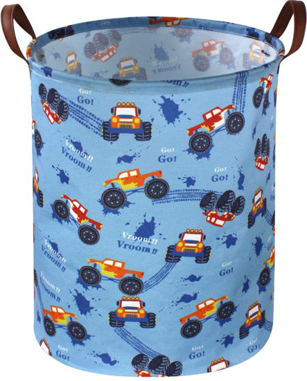 Picture of Sanjiaofen Kids Boys Hamper, Kids Laundry Basket Collapsible Monster Truck Storage Baskets for Boy Room Decor,Office,Toy Organizer,Gift Hamper(Monster trucks) …