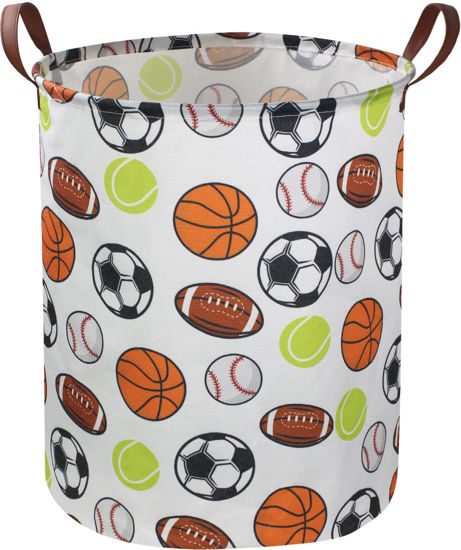 Picture of Sanjiaofen Kids Laundry Basket,Basketball Laundry Hamper Collapsible Baby Storage Baskets for Boys Room Decor,Nursery Hamper,Bedroom,Toy Organizer,(Ball) …