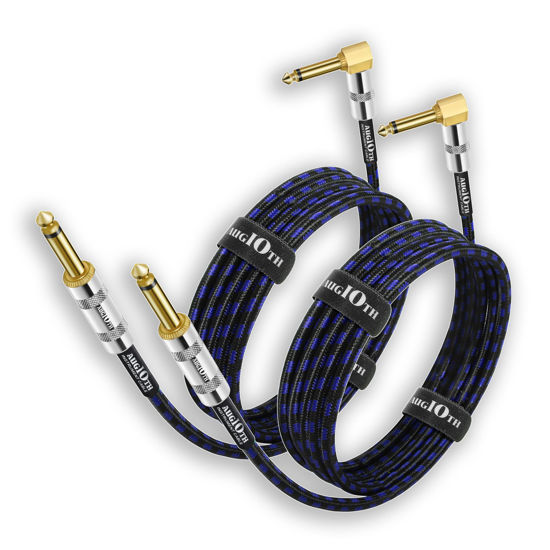 Picture of Augioth Guitar Cable 20 ft 2 Pack, Electric Instrument Bass Cable AMP Cord 1/4 Straight to Angled Dark Blue Tweed