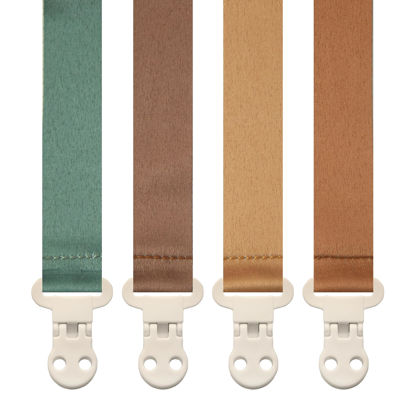 Picture of Stadela Baby Pacifier Clip Holder - Girl or Boy Unisex 4 Pack Gift Set - Boho Modern Neutral Solid Colors (Parker)