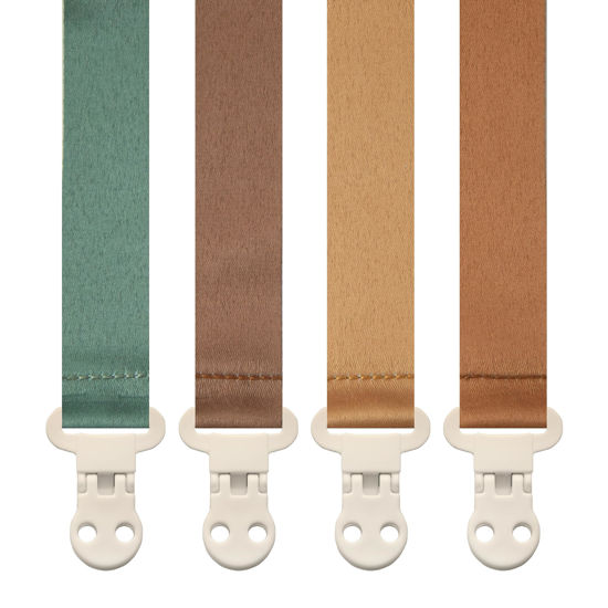Picture of Stadela Baby Pacifier Clip Holder - Girl or Boy Unisex 4 Pack Gift Set - Boho Modern Neutral Solid Colors (Parker)