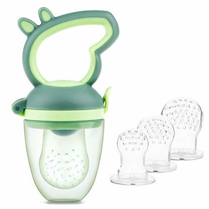 Picture of Baby Fresh Food Feeder,Fruit Feeder Pacifier Tinabless Infant Silicone Teether Feeder, Includes 3 Sized Silicone Pouches for Toddlers & Kids