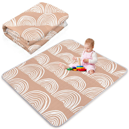 Picture of Funtery Rainbow Portable Baby Play Mat, 43 x 43 Inch Washable Foldable Crawling Mat, Non Slip Playmat for Babies, Kids Play Mats Pad for Floor Playpen Toddler Infants Tummy Time Activity