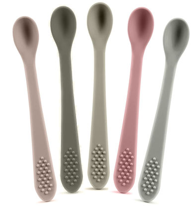 Picture of Baby Spoons First Stage Silicone Baby Spoon - Self Feeding Baby Utensils - Infant Spoons First Stage Baby Feeding Spoon - Soft & Gentle on Gums - BPA Free Silicone Baby Spoons Set of 5