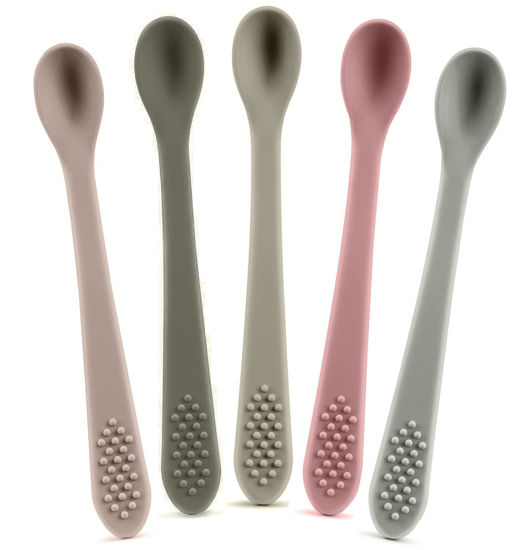 Picture of Baby Spoons First Stage Silicone Baby Spoon - Self Feeding Baby Utensils - Infant Spoons First Stage Baby Feeding Spoon - Soft & Gentle on Gums - BPA Free Silicone Baby Spoons Set of 5