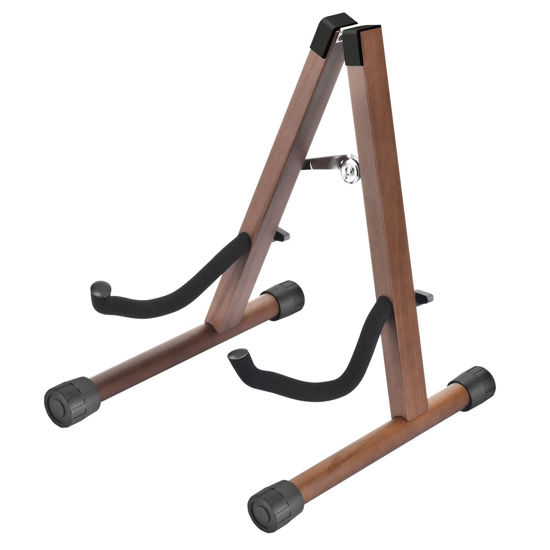 Picture of DOMMI Guitar Stand, Wooden Guitar Stand for Acoustic Guitars, Electric and Bass, Folding A-Frame Acoustic Guitar Stand with Non-Slip Rubber and Soft Foam Arms, Easy to Assemble, Portable for Travel