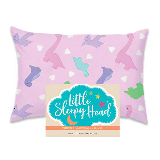 Picture of Little Sleepy Head Youth Pillowcase 16 x 22-100% Cotton & Hypoallergenic (Dinosaurs Pink)