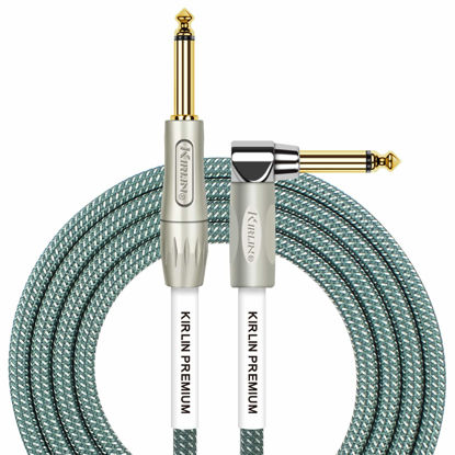 Picture of Kirlin Cable IWB-202PFGL-10/OL -10 feet- Straight to Right Angle 1/4-Inch Plug Premium Plus Instrument Cable, Olive Green Tweed Woven Jacket