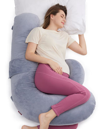 Picture of Momcozy Pregnancy Pillow, Original F Shaped Maternity Pillow for Pregnant Women with Adjustable Wedge Pillow, Full Body Support Pregnancy Pillows for Side Sleeping with Velvet Cover, Grey