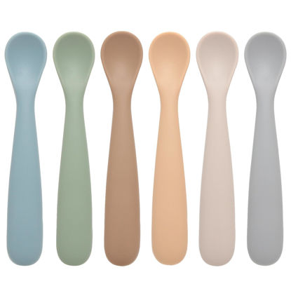 Picture of Eascrozn Baby Spoons, 6 Pack First Stage Silicone Baby Feeding Spoons, Soft Tip Feeding Baby Utensils, Baby Led Weaning Supplies Training Spoons, Dishwasher and Boil Safe