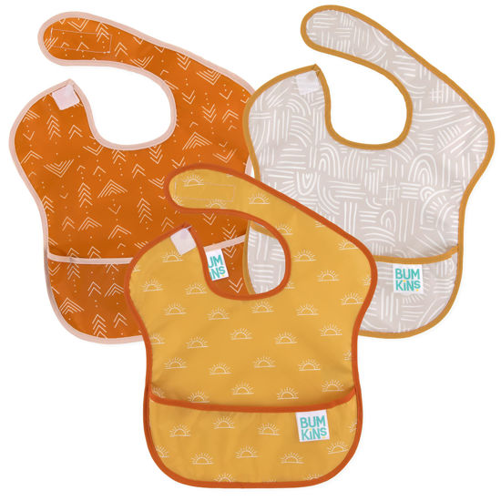 Picture of Bumkins Bibs for Girl or Boy, SuperBib Baby and Toddler for 6-24 Months, Essential Must Have for Eating, Feeding, Baby Led Weaning Supplies, Mess Saving Catch Food, Waterproof Fabric 3-pk Desert Boho