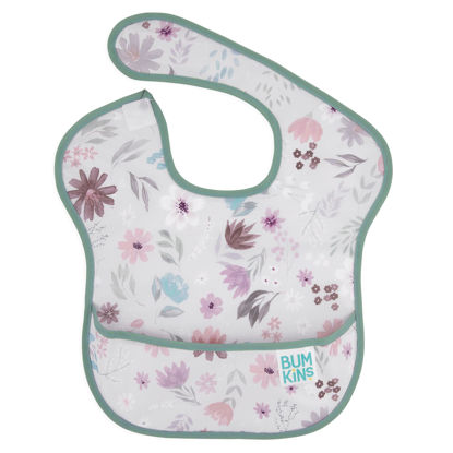 Picture of Bumkins Bibs for Girl or Boy, SuperBib Baby and Toddler for 6-24 Mos, Essential Must Have for Eating, Feeding, Baby Led Weaning Supplies, Mess Saving Catch Food, Waterproof Soft Fabric, Gray Floral