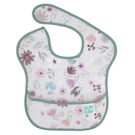 Picture of Bumkins Bibs for Girl or Boy, SuperBib Baby and Toddler for 6-24 Mos, Essential Must Have for Eating, Feeding, Baby Led Weaning Supplies, Mess Saving Catch Food, Waterproof Soft Fabric, Gray Floral