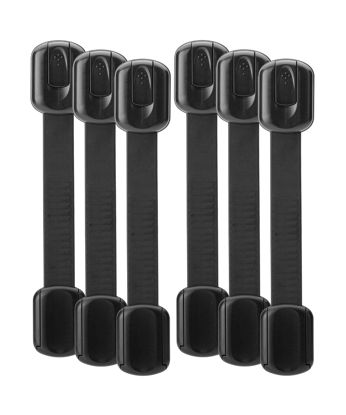 Picture of Bates- Child Safety Strap Locks, 6 Pack, Black Baby Cabinet Locks, Toilet Locks Baby Proof, Child Proof Drawer Locks, Cabinet Baby Locks for Cabinets, Child Proof Cabinet Locks, Drawer Child Locks