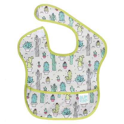 Picture of Bumkins Bibs for Girl or Boy, SuperBib Baby and Toddler 6-24 Months, Essential Must Have for Eating, Feeding, Baby Led Weaning Supplies, Mess Saving Catch Food, Waterproof Soft Fabric, Green Cactus