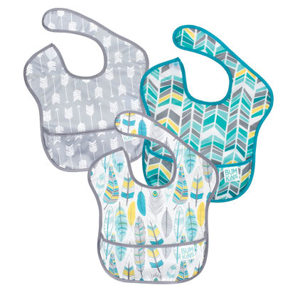 Picture of Bumkins Bibs for Girl or Boy, SuperBib Baby and Toddler for 6-24 Months, Essential Must Have for Eating, Feeding, Baby Led Weaning Supplies, Mess Saving Catch Food, 3-pk Feathers, Arrows and Quill