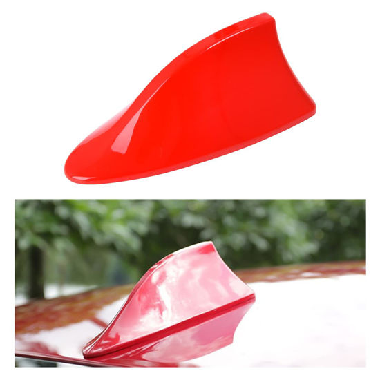 Picture of Shark Fin Antenna Cover for Car, Automotive Top Roof Aerials AM/FM Radio Signal Base, Vehicle Shark Fin Shape Cover with Adhesive Tape, Car Accessories Universal for Most Sedan, SUV, Van (Red)