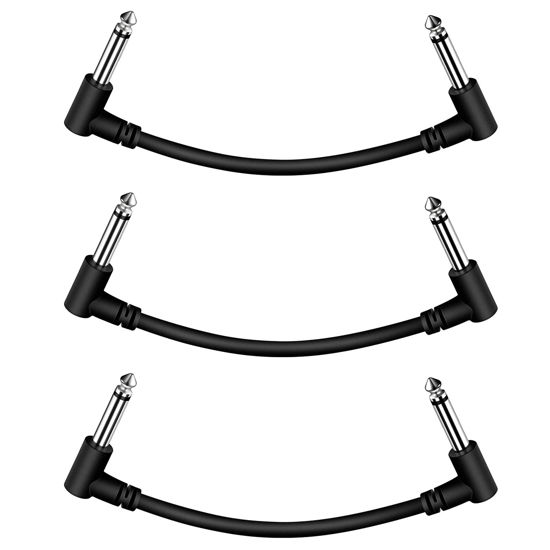 Picture of Sovvid 3 Pack 6 Inch Guitar Patch Cables, Black Guitar Pedal Cable Effect Cable Cord, 1/4" inch TS Right Angle Guitar Patch Cable