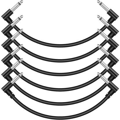 Picture of Sovvid 6 Pack 12 Inch Guitar Patch Cables, Black Guitar Pedal Cable Effect Cable Cord, 1/4" inch TS Right Angle Guitar Patch Cable