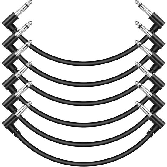 Picture of Sovvid 6 Pack 12 Inch Guitar Patch Cables, Black Guitar Pedal Cable Effect Cable Cord, 1/4" inch TS Right Angle Guitar Patch Cable