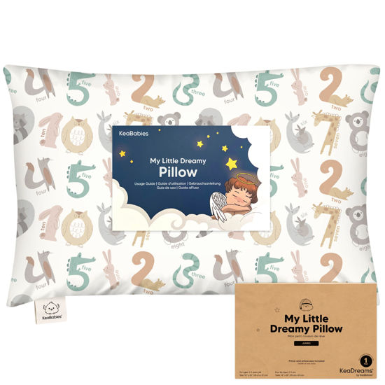 Picture of KeaBabies Toddler Pillow with Pillowcase, Jumbo 14X20 - Soft Organic Cotton Toddler Pillows for Sleeping - Machine Washable - Perfect for Travel, Toddler Bed Set (Wild Count)