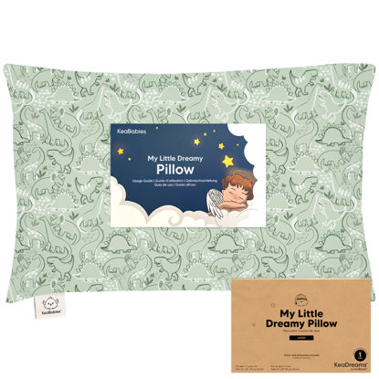 Picture of KeaBabies Toddler Pillow with Pillowcase, Jumbo 14X20 - Soft Organic Cotton Toddler Pillows for Sleeping - Machine Washable - Perfect for Travel, Toddler Bed Set (DinoDood)