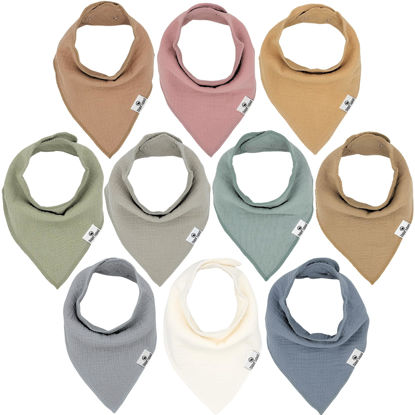 Picture of DiaperSquad's 10-Pack Baby Bibs for Drooling and Teething, Bibs for Boys, Baby Girl - Solid Cotton Baby Drool Bibs (Muted - 100% Muslin)