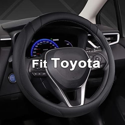 Picture of West Llama Customized Auto Car Steering Wheel Cover for Toyota Tundra Tacoma 4runner 15-15.5inches (Black-Large Size)