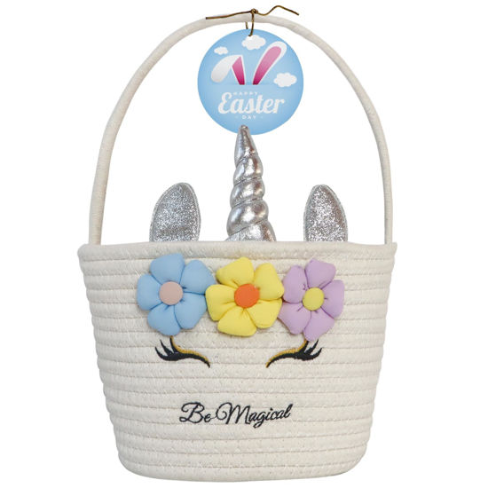 Picture of 2024 New Easter Basket, Easter Baskets for Kids, Baby Easter Basket with Handle, Empty Bunny Egg Basket, Easter Baskets for Boys, Girls, Toddler, Babies, Infant Easter gifts basket Personalized
