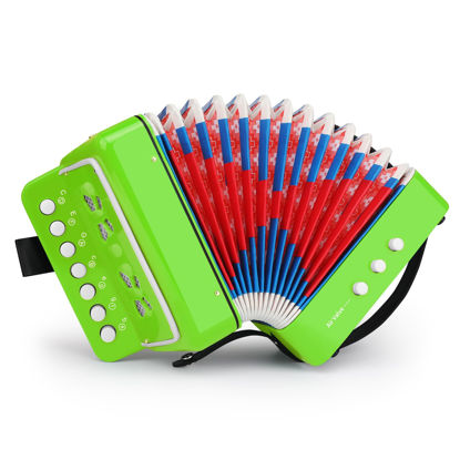Picture of Button Accordion 10 Keys Control Accordion include 3 Air Valve Easy to Play Lightweight Environmentally-friendly Kid Instrument for Early Childhood Developmet Fit for 3 years and over (Light Green)