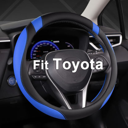 Picture of West Llama Customized Auto Car Steering Wheel Cover for Toyota Tacoma,4Runner,Tundra,Sequoia,15.5-16 inch (Black+Blue-Large Size)