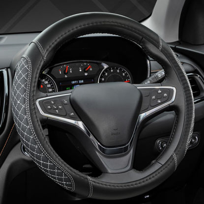 Picture of West Llama Customized Auto Car Steering Wheel Cover for Toyota Tacoma,4Runner,Tundra,Sequoia,15.5-16 inch(Diamond Quilted-Black+Gray-Large Size)