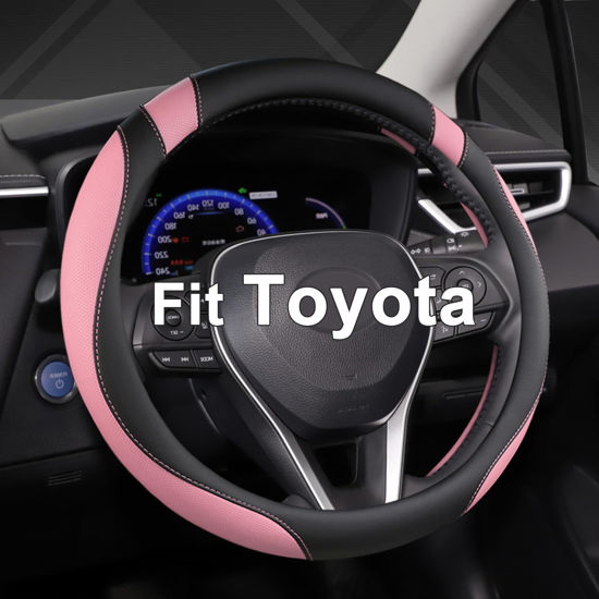 Picture of West Llama Customized Auto Car Steering Wheel Cover for Toyota Rav4 Corolla Camry Highlander (Black+Pink-Standard Size)