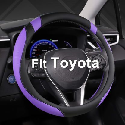 Picture of West Llama Customized Auto Car Steering Wheel Cover for Toyota Rav4 Corolla Camry Highlander (Black+Purple-Standard Size)