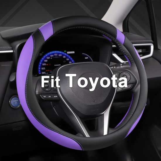 Picture of West Llama Customized Auto Car Steering Wheel Cover for Toyota Rav4 Corolla Camry Highlander (Black+Purple-Standard Size)