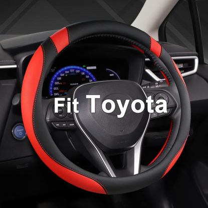 Picture of West Llama Customized Auto Car Steering Wheel Cover for Toyota Tacoma,4Runner,Tundra,Sequoia,15.5-16 inch (Black+Red-Large Size)