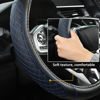 Picture of West Llama Customized Auto Car Steering Wheel Cover for Toyota Rav4 Corolla Camry Highlander(Diamond Quilted-Black+Blue-Standard Size)