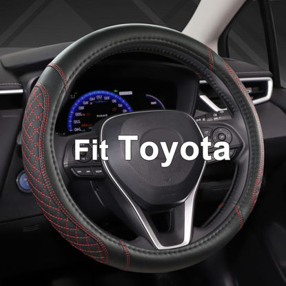 Picture of West Llama Customized Auto Car Steering Wheel Cover for Toyota Tacoma,4Runner,Tundra,Sequoia,15.5-16 inch(Diamond Quilted-Black+Red-Large Size)