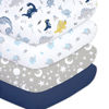Picture of Plushii Crib Sheets for Baby Boys 4 Pack, 28"x 52" Extra Soft Microfiber Crib Sheet Set for Standard Crib & Toddler Mattress Pad, Dinosaur & Elephant & Stars & Navy Blue