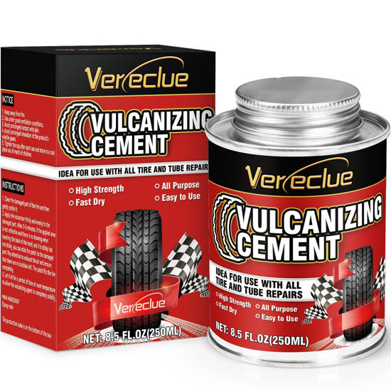 Picture of Chemical Vulcanizing Cement, Clear Tire Repair Glue, All Purpose Rubber Cement, Heavy Duty Tire Patch Kit with Brush Top Can for Car, Motorcycle, Bike, 8.5Oz