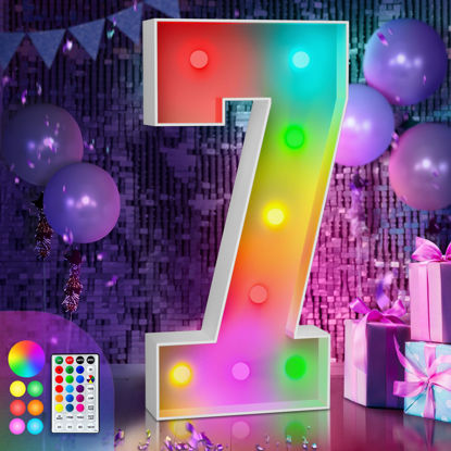 Picture of imprsv 3FT Colorful Marquee Light Up Numbers,18 Colors Number 7 with Remote, Light Up Numbers Sign for 17th 70th Birthday Anniversary Party Decor, Pre-Cut Foam Board Kit, Mosaic Numbers for Balloon