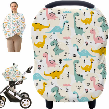 Picture of Multi-use Carseat Covers Breastfeeding Cover - Car Seat Covers for Babies, Stretchy Carseat Canopy Cover, Boys and Girls Shower Gifts (Colours Dinosaur)