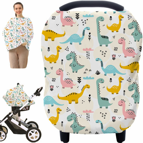 Picture of Multi-use Carseat Covers Breastfeeding Cover - Car Seat Covers for Babies, Stretchy Carseat Canopy Cover, Boys and Girls Shower Gifts (Colours Dinosaur)