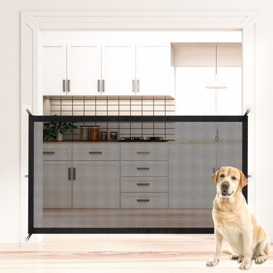 Picture of NWK Magic Dog Gate for Stairs Pet Gate for The House Providing a Safe Enclosure for Pets to Play and Rest, 6 Hooks Design (30'' X 70'')