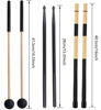 Picture of TUOREN Drumstick Bag with Floor Tom Hooks Includ 5 Pairs Drum Sticks Mallets Brushes Set Percussion Instrument Accessories for Kids Adults Drummer Practice Black