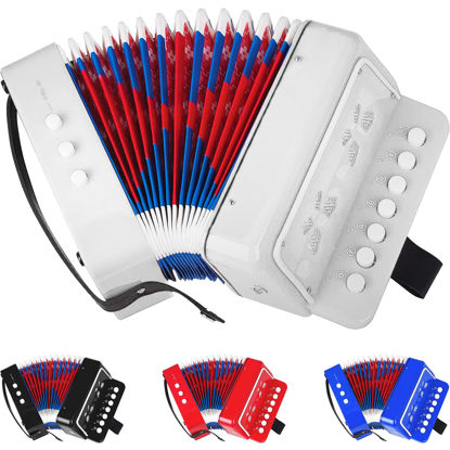 Picture of Kids Accordion,Toy Accordion for Kids Ages 3 5 9 7 10 12 Child Children Toddlers Beginners Mini Accordion Musical Instrument 10 Keys Button Small for Boy Girls Christmas（White）