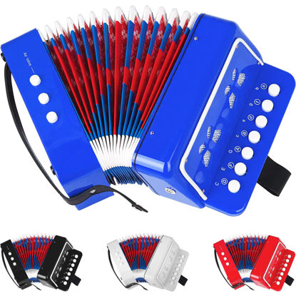 Picture of Kids Accordion,Toy Accordion for Kids Ages 3 5 9 7 10 12 Child Children Toddlers Beginners Mini Accordion Musical Instrument 10 Keys Button Small for Boy Girls Christmas（Blue）