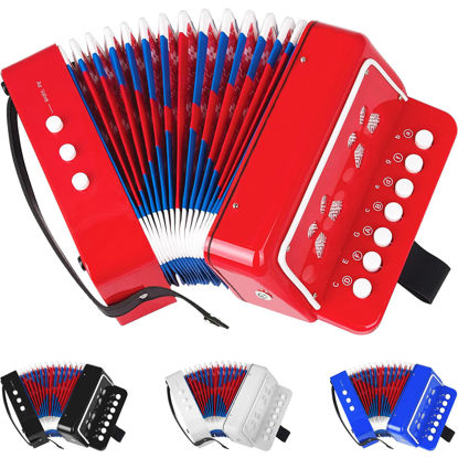 Picture of Kids Accordion,Toy Accordion for Kids Ages 3 5 9 7 10 12 Child Children Toddlers Beginners Mini Accordion Musical Instrument 10 Keys Button Small for Boy Girls Christmas（Red）