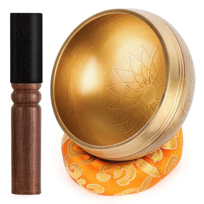 Picture of Relaehih Tibetan Singing Bowls Set-Hand-hammered in Nepal Sound Bowl for Meditation, Yoga, Chakra, Meditation Accessories, Unique Gifts for Women, Men (Yellow, 4 inch)